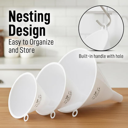 3-Piece Plastic Funnel Set - Large, Medium, and Small Kitchen Funnels Pouring Spout - for Filling Bottles Water Liquid, Protein Powder, Food Grade Cooking, Drink, Paint, Lotion, Kids5