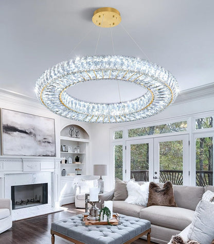 23.6'' Modern LED Ring Pendant Light Dimmable Crystal Chandelier for Dining Room Living Room Bedroom Gold8