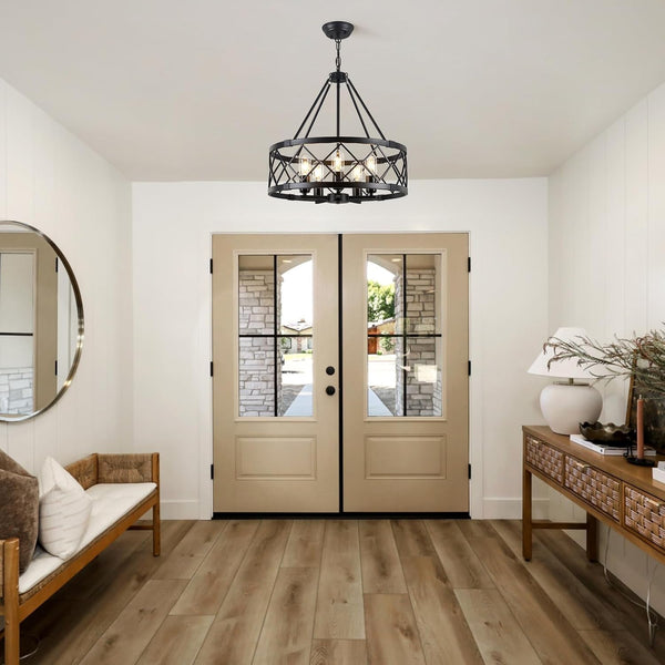 20" Black Chandelier, 5-Light Modern Farmhouse Dining Room Chandelier, Industrial Metal Cage Chandelier Hanging Light Fixture for Kitchen Island, Foyer, Entryway, Staircase, Living Room5
