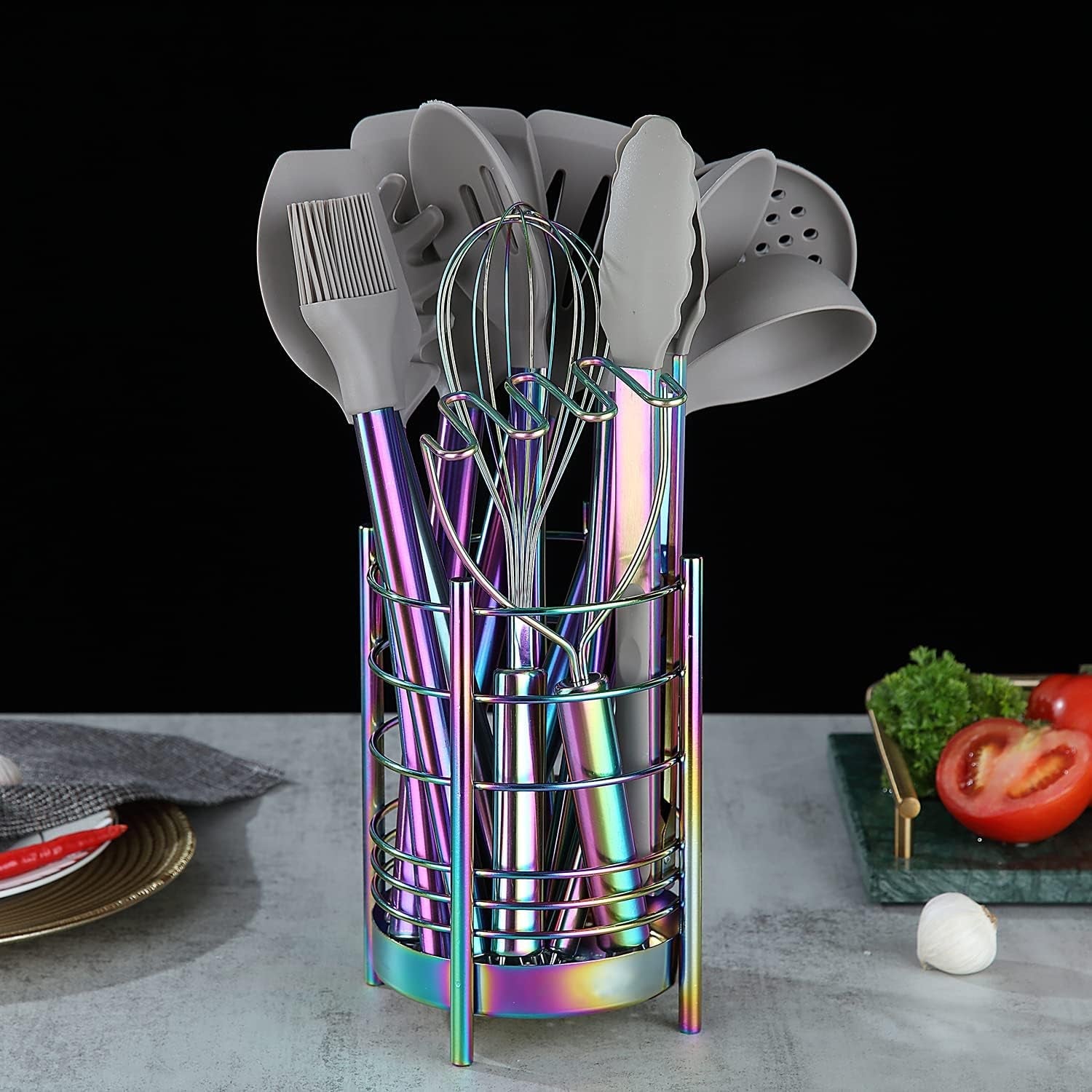 38-piece-silicone-kitchen-cooking-utensils-set-with-utensil-crocks-silicone-head-and-stainless-steel-handle-cookware-kitchen-tools-for-utensil-set-non-stick-kitchen-gadgets-dishwasher-saferainbow