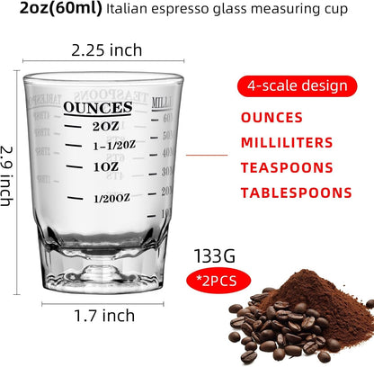 2 OZ 4 Features Shot Glasses Measuring Cup Liquid Heavy Glass Wine Glass Espresso Shot -Incremental Measurement Heavy 60ML (2, Black)2
