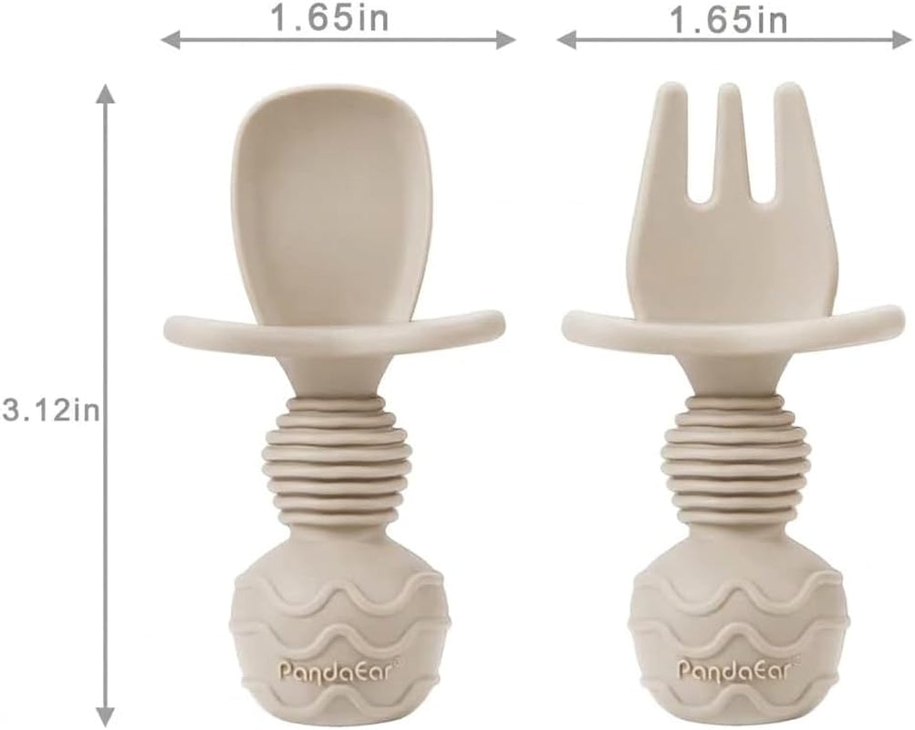 6-pack-silicone-baby-spoons-and-fork-feeding-set-anti-choke-first-self-feeding-utensils-for-baby-led-weaning-ages-3-months-tan-walnut-grey