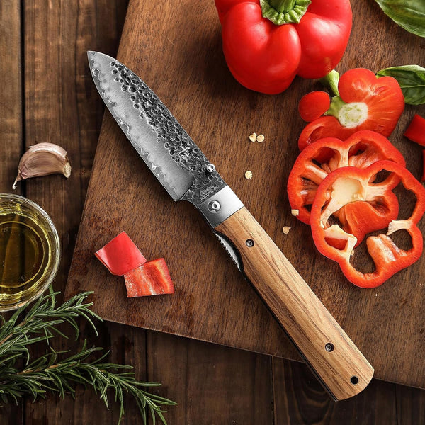 440A Forged Stainless Steel Pocket Folding Peeling Utility Knife Natural Olive Handle Camping Trip Outdoor Portable Fruit Knife5