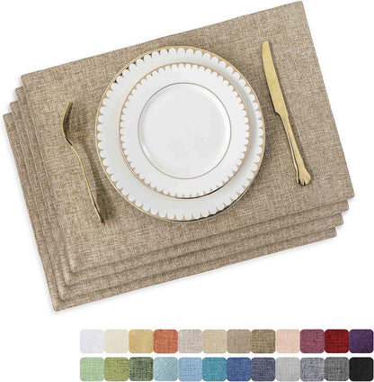 Linen Placemats Set of 4 Heat Resistant Dining Table Cloth Place Mats Kitchen Table Mats Placemats Table Decor, Natural Linen1