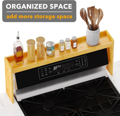 Bamboo over the Stove Spice Holder Shelf, 31.5" Kitchen Organizer Stove Spice Top Rack, 11.6" Height Countertop Storage, over Oven Back Sink Organization Shelf, Natural3