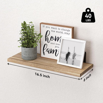 Floating Shelves Set of 6 for Wall Decor & Storage, Rustic Brown | Wood Farmhouse Book Shelves for Bedroom, Bathroom, Living Room, Kitchen, Office, Laundry Room, Study Room Display, 16.5''3