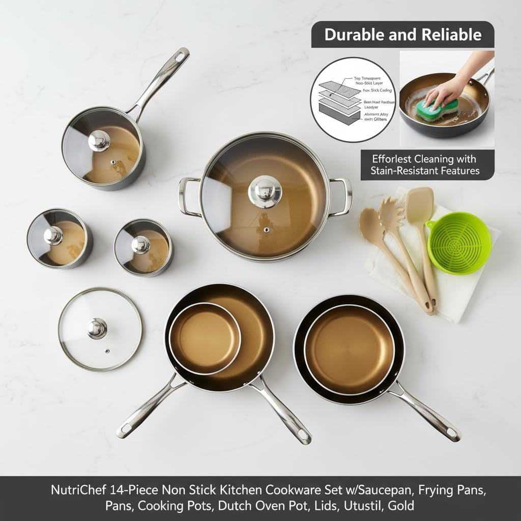14-piece-non-stick-kitchen-cookware-set-w-saucepan-frying-pans-cooking-pots-dutch-oven-pot-lids-utensil-gold