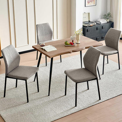 Dining Table Set for 4, Modern Wood Irregular Rectangle Dining Table, Linen Fabric Dining Chairs 4,Table and Chairs Set of 4 for Kitchen Dining Room, Light Brown6