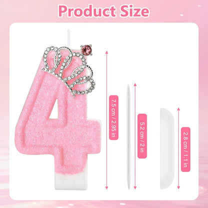 Pink Birthday Candle Crown Number 4 Candles Cake Candle,Pink Birthday Cake Topper Cupcake Decorations Party Decor for Girls and Women Anniversary Celebrations Supplies Favors3