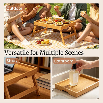 2 Pack Bamboo Bed Tray Table with Folding Legs,Breakfast Trays,Serving Tray for Food and Snack,Laptop Trays for Working(Natural)5