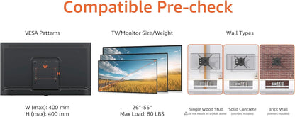 Full Motion Articulating TV Wall Mount, with Swivel and Tilt, for 26" to 55" Tvs and Flat Panels up to 80 Lbs, VESA Compatible, Single Stud, Black4