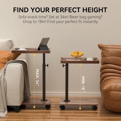 C Table End Table Adjustable Height, 360°Swivel TV Tray Table for Small Spaces, Couch Tables That Slide Under, C Shaped Side Tables Living Room and Bedroom for Sofa, Bed,Chair, Snack (1, Walnut Brown)4