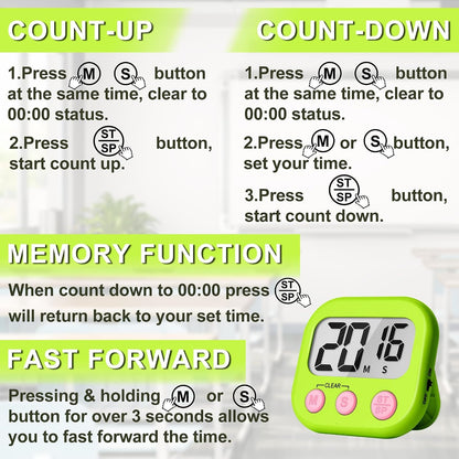Classroom Timer for Kids Teachers 2 Pack Digital Timers Blue Green | Strong Magnetic, Large Screen, Big Button, Teacher Classroom Must Haves Kitchen Timers for Cooking Egg Exercise Study8