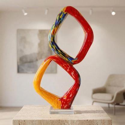 17.7In Tall Abstract Orange Glass Sculpture Large Hand Blown Glass Figurine Handblown Statue for Home Decor Living Room Shelf Mantel Tabletop Display Modern Art Accent Piece4