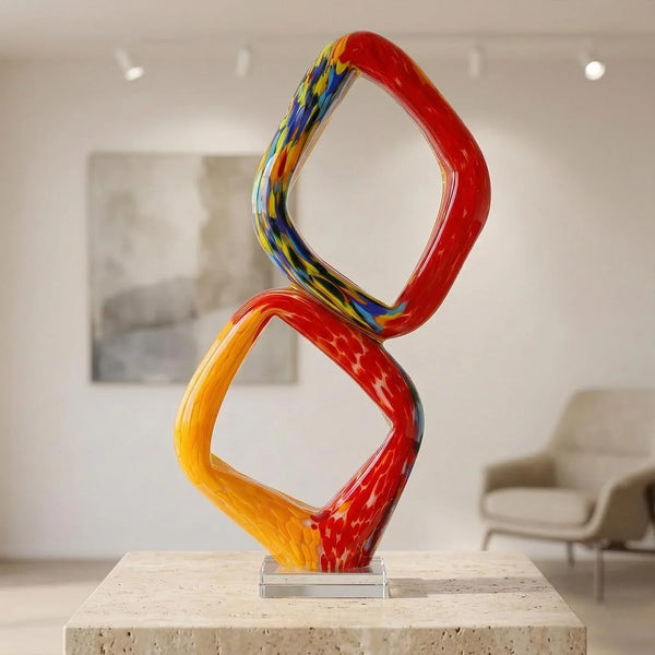 17.7In Tall Abstract Orange Glass Sculpture Large Hand Blown Glass Figurine Handblown Statue for Home Decor Living Room Shelf Mantel Tabletop Display Modern Art Accent Piece4
