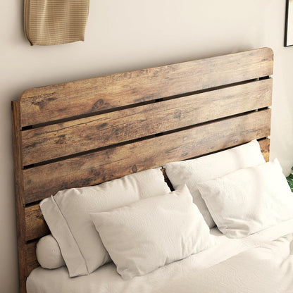 Wooden Full Size Bed Frame with Linear Headboard, Rustic Platform6
