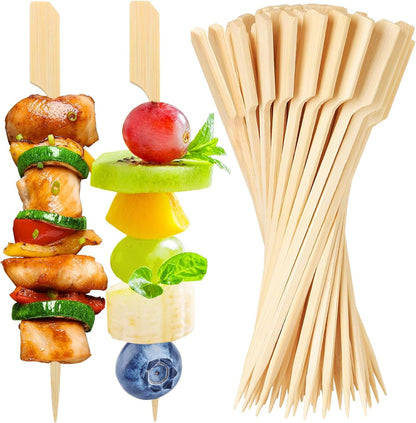 200PCS Bamboo Skewers for Appetizers, 6 Inch Long Flat Cocktail Picks | Fancy Toothpicks for Appetizers, Paddle Wooden Skewers, Party Food Sticks, Drinks Fruit BBQ, Charcuterie Accessories1