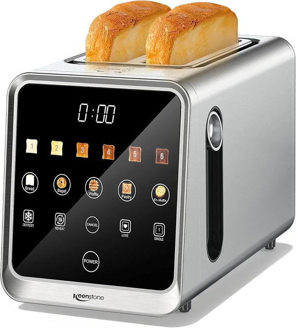 Toaster 2 Slice, Digital Smart Toaster with Touchscreen | Dual Control Panel, Single Slot Toasting, Timer, Reheat & Defrost for Bagels, Bread, Waffles, Stainless Steel1