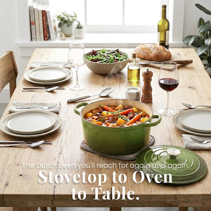 5.7 Qt Enameled Cast Iron Dutch Oven Pot with Lid, Okra | round Cocotte for Sourdough Bread Baking, Soups, Stews & Slow Cooking. Oven Safe to 500°F, Induction Compatible.6