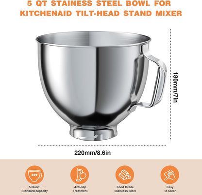 5 QT Stainless Steel Mixer Bowl for KITCHENAID TILT-HEAD 4.5-5 Qt Mixer7
