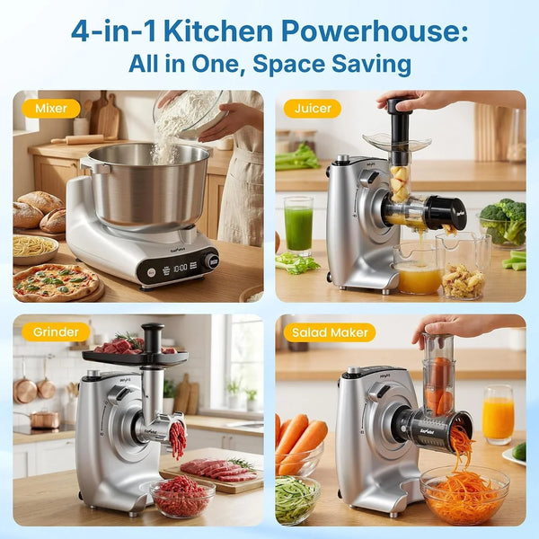Electric Dough Mixer, Stand Mixer with Meat Grinder, Juicer | 4-In-1 Multifunctional Stand Mixer with Salad Maker 5.3QT Dough Mixer with Fermentation and Stainless Steel Bowl Home Kitchen2