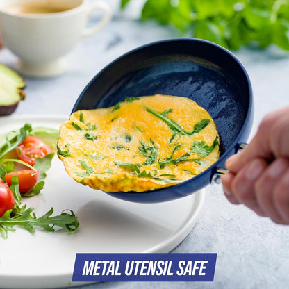 Diamond Infused Ceramic Nonstick Mini Egg Pan, Blue | Pfas-Free Ceramic Nonstick, Dishwasher & Oven Safe, Stay Cool Silicone Handle, Durable Metal Utensil Safe3