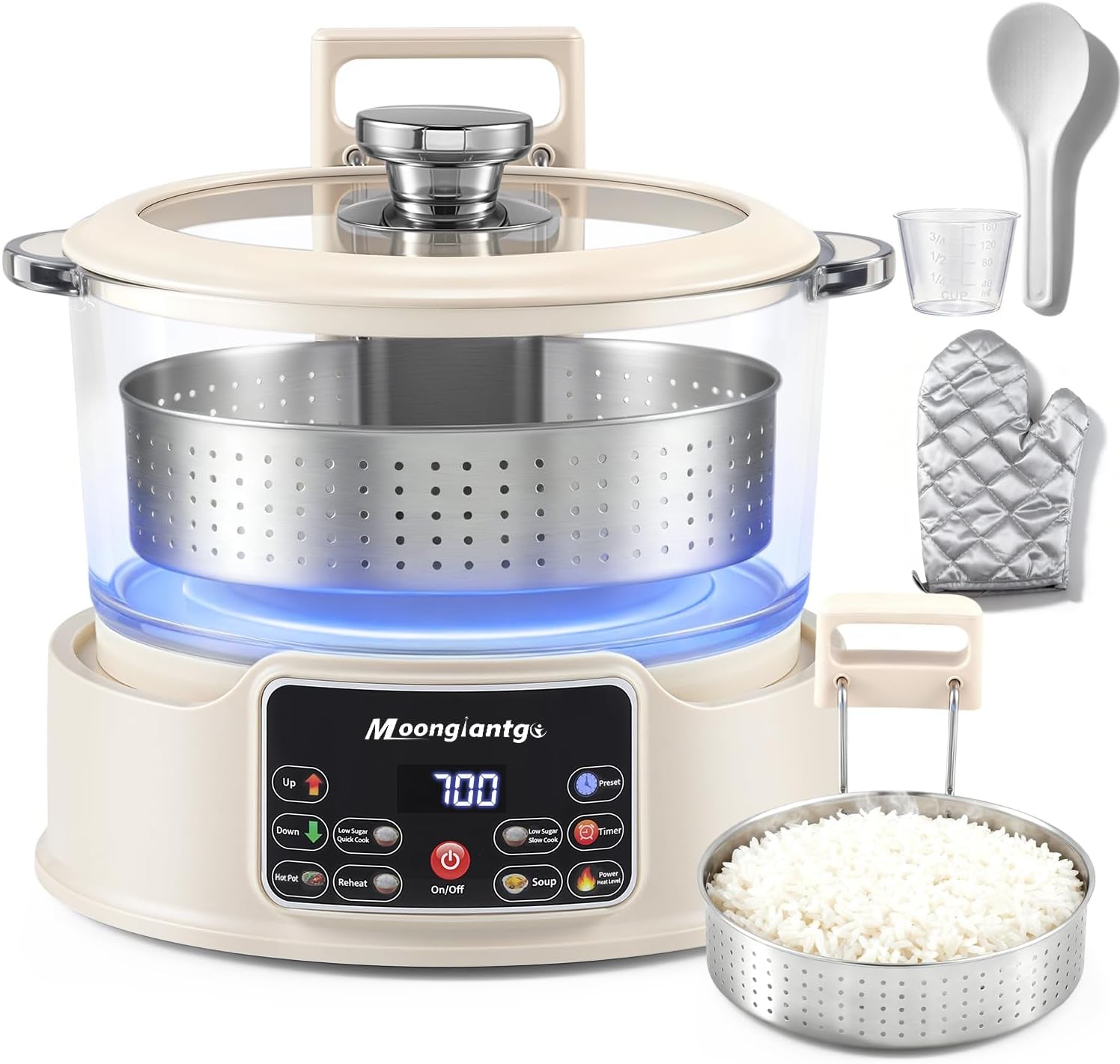 low-carb-rice-cooker-3l-with-auto-lift-filter-basket-glass-pot-healthy-low-sugar-rice-maker-700w-digital-touch-control-12h-timer-keep-warm-steamer-for-porridge-soup-oats-grains