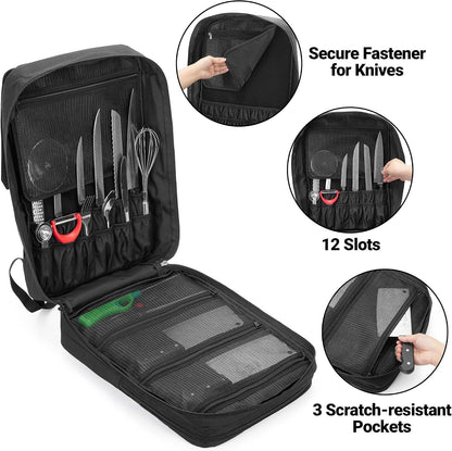 Large Knife Backpack & Chef Bag, 12 + 23 Slots, Knife Not Included3