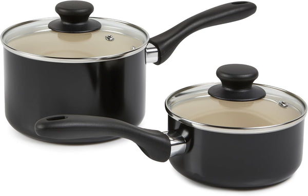 11-Piece Ceramic Non-Stick Pots and Pans Set, Dishwasher & Oven Safe, Easy Clean, Glass Lids, Black/Cream5