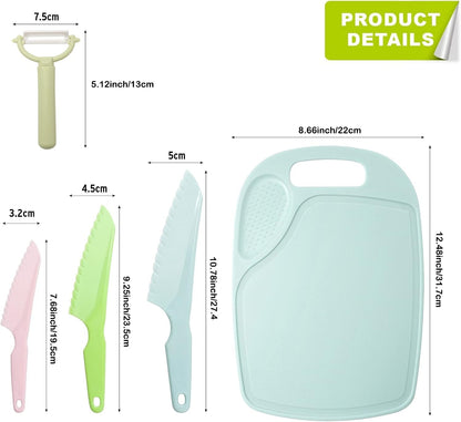 5-Piece Kids Knifes Set, Kitchen Knife and Cutting Board Set | Children'S Cooking Knives in 5 Sizes & Colors/Firm Grip, Serrated Edges Bpa-Free Kids Knives Lettuce and Cutting Board Peeler2