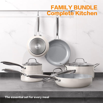 Ceramic Nonstick Cookware Set, 10Pcs Non Toxic Pots and Pans Set | Pfoa-Free Healthy Kitchen Cooking Set, Induction Compatible & Oven Safe, Easy to Clean, Dishwasher Safe, Even Heating7