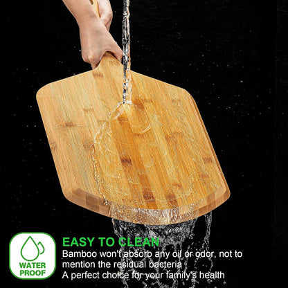 Pizza Peel 16 Inch, Natural Bamboo Pizza Board for Transferring & Serving | 16” Multi-Purpose Bamboo Pizza Cutting Board, Wood Pizza Spatula Paddle for Baking Homemade Cheese Bread Fruits Vegetables3