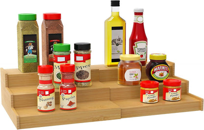Spice Rack Organizer for Cabinet, 3 Tier Expandable Bamboo Spice Storage for Kitchen Cupboard Pantry1