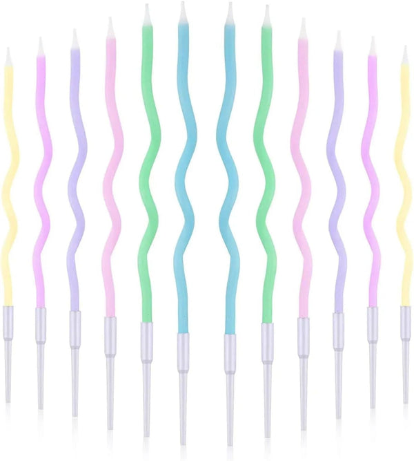 24 Count Twisty Birthday Candles Spiral Cake Candles with Holders Macaron Colors Long Twisty Cake Candles for Birthday, Party and Cake Decoration (Rainbow Mutlicolor)5