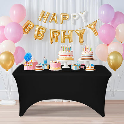 2 Pack 4 Feet Black Spandex Tablecloth for Rectangular Tables, Fitted & Stretch, Washable, Wrinkle Resistant, Perfect for Event, Wedding, Party, Banquet, Cocktail, Festival, and Table Protector7