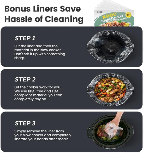 4-Quart Slow Cooker, 3 Cooking Settings, Dishwasher Safe Ceramic Crock, Lid, Free Pot Liners Included, GREY, Ellipse Pot2