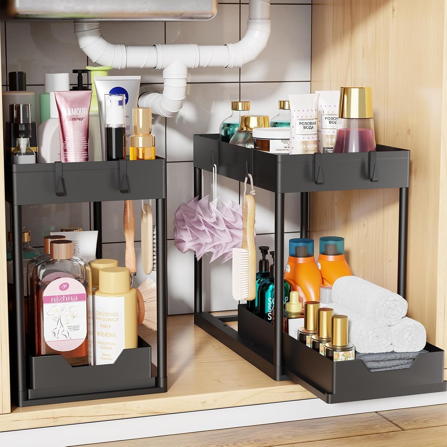 under-sink-organizer-2-pack-sink-pull-out-sliding-storage-cabinet-2-tier-under-shelf-organizer-for-kitchen-bathroom-black