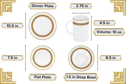 Dinnerware Set for 8-40 Piece Porcelain Dish Set - Elegant Rope Gold2