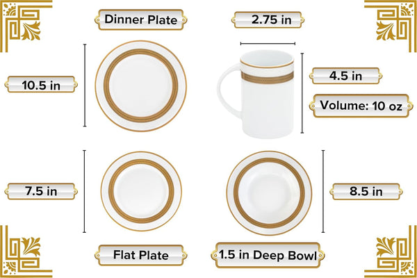 Dinnerware Set for 8-40 Piece Porcelain Dish Set - Elegant Rope Gold2