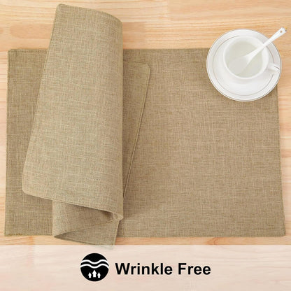 Faux Cotton Linen Placemats Set of 6, Cloth Washable Farmhouse Dining Table Mats for Indoors & Outdoors, Easy to Clean, Linen, 13 X 19 Inch3