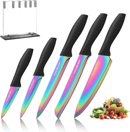 Kitchen Knife Set, 5 PCS Rainbow Knife Sets with Arcylic Block1