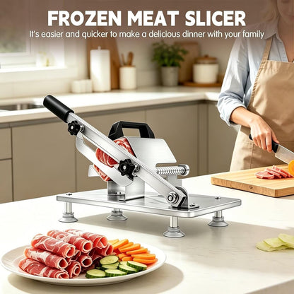 Manual Meat Slicer Frozen Meat Cutter Upgraded Stainless Steel Meat Cleavers Beef Mutton Roll Slicing Machine Vegetable Meat Slicer for Home Cooking Hotpot Shabu Cnh2(Silver,16.7"X6.7")6