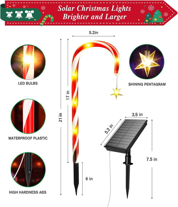 Solar Candy Cane Lights 10-Pack Outdoor Christmas Decorations2