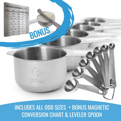 Measuring Cups and Spoons Set, 16-Piece Stainless Steel, Leveler & Chart8
