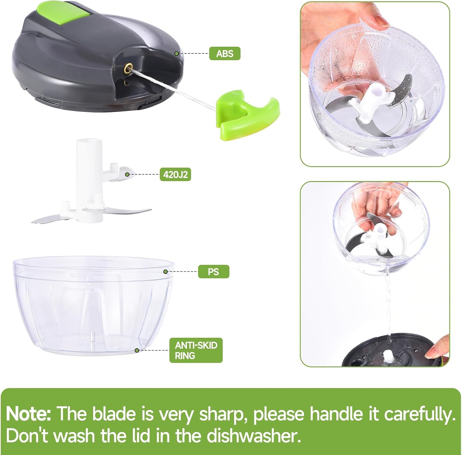 manual-food-processor-vegetable-chopper-portable-hand-pull-string-garlic-mincer-onion-cutter-for-veggies-ginger-fruits-nuts-herbs-etc-500ml-gray-green