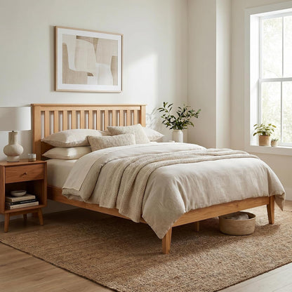 Wood Platform Bed – Pine, Queen, Bed & Mission-Style Headboard9