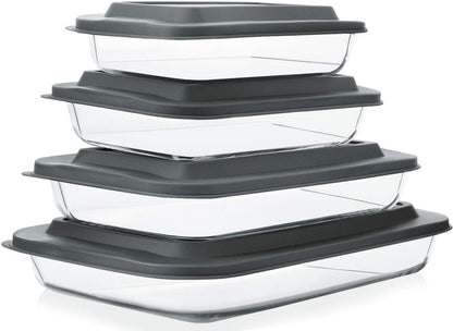 8 Piece Deep Glass Baking Dish with Lids, BPA Free,Gray | Rectangular Glass Bakeware Set, Baking Pans for Lasagna, Casserole Dishes, Microwave, Oven, Freezer, Dishwasher1