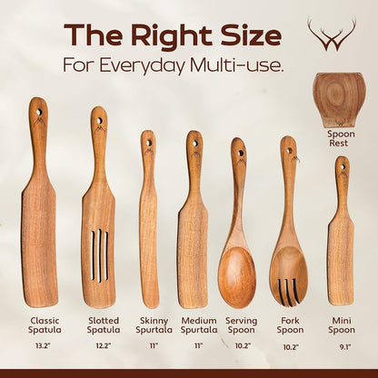 8PCS Wooden Spurtle Set for Cooking – Handmade Premium Wooden Spatula & Turner Set, Nonstick Friendly Flat Frying Utensils with Long Comfortable Handles, Durable Natural Wood Kitchen Tools2