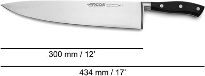 Forged Chef Knife 12 Inch Stainless Steel. Multi-Use Professional Cooking Knife for Cutting Meat and Vegetables. Ergonomic Polyoxymethylene Handle and 300Mm Blade. Series Riviera. Color Black2