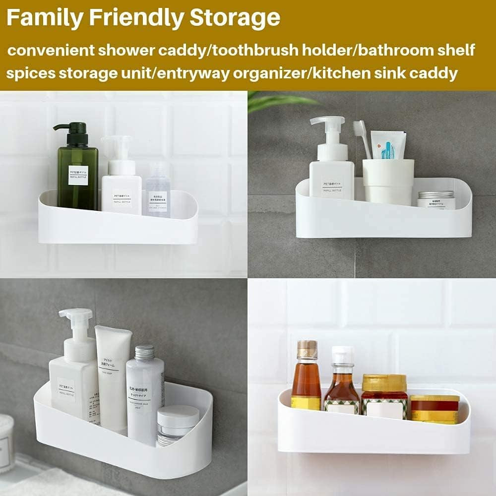 adhesive-shower-caddy-wall-mounted-bathroom-shelf-organizer-storage-rack-no-drilling-shower-shelf-bath-essentials-shampoo-spice-holder-2-clear-adhesives-for-shower-room-bathroom-kitchen-white